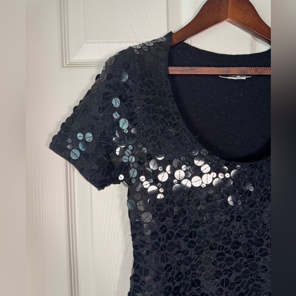Fumblin Foe Black Mod Sequin Mini Dress Gogo Girl Womens Size Medium - Picture 2 of 4